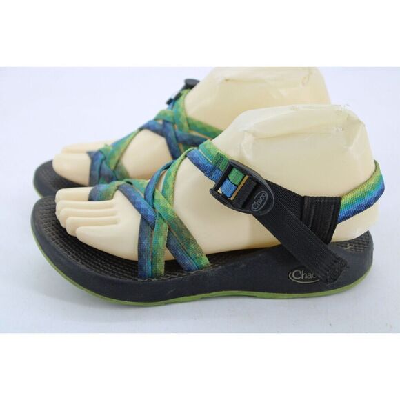 Chacos Hiking Sandals ZX2 Vibram Sole Double Strap W6 Yellow Green Blue Toe Loop - Picture 9 of 11